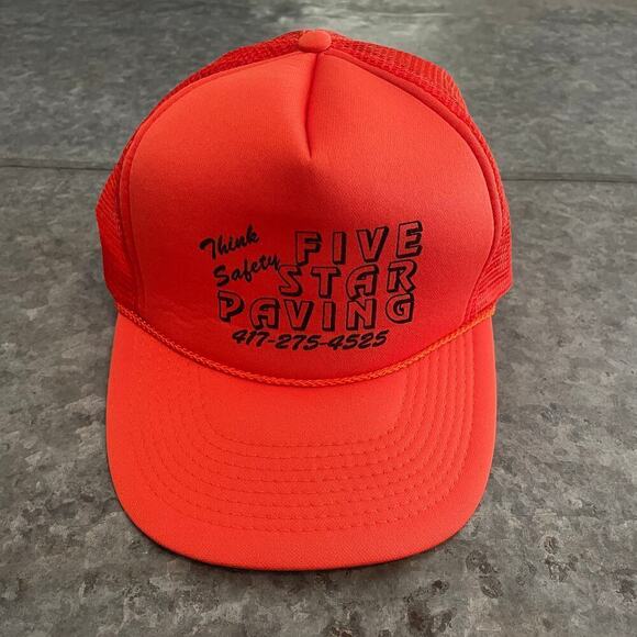 Vintage Paving Concrete Construction Safety Mesh Trucker Snapback Hat Orange Dad - Picture 1 of 9